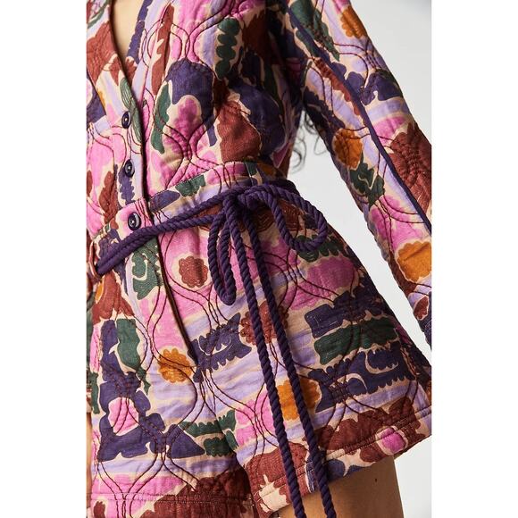 NWT FREE PEOPLE Atlas Quilted One-Piece Romper $228 MEDIUM Berry Combo - Picture 2 of 7